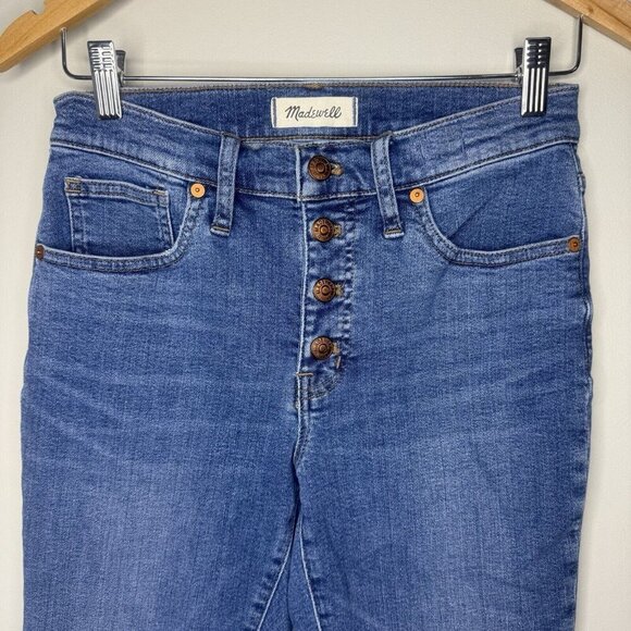 Madewell 9” Mid-Rise Skinny Crop Jeans Womens Size 27 Button-Front Medium Wash - Picture 2 of 7